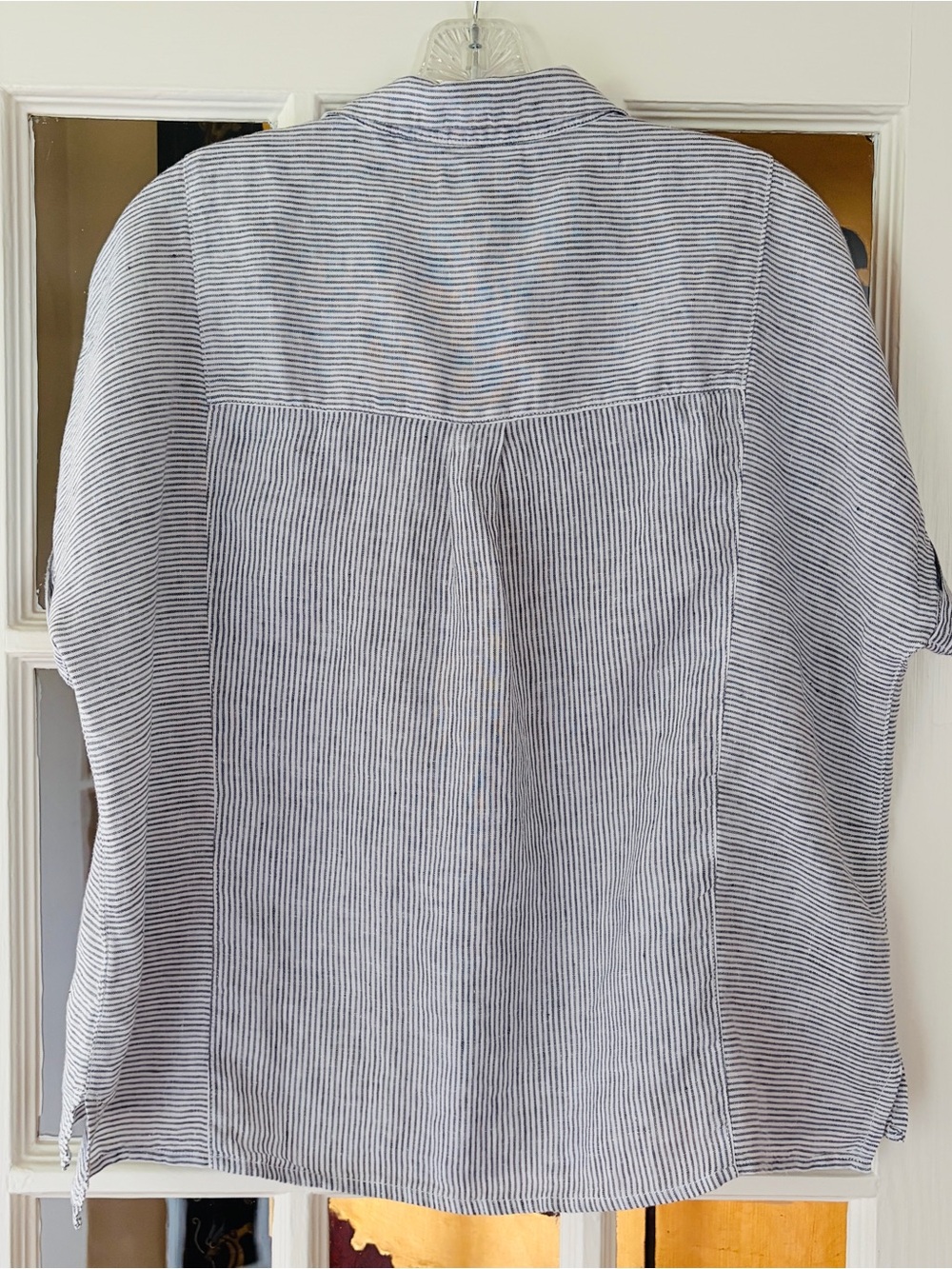 Christian Siriano 100% Linen Striped Button Up Short Sleeve Shirt Top SZ L - Picture 3 of 9